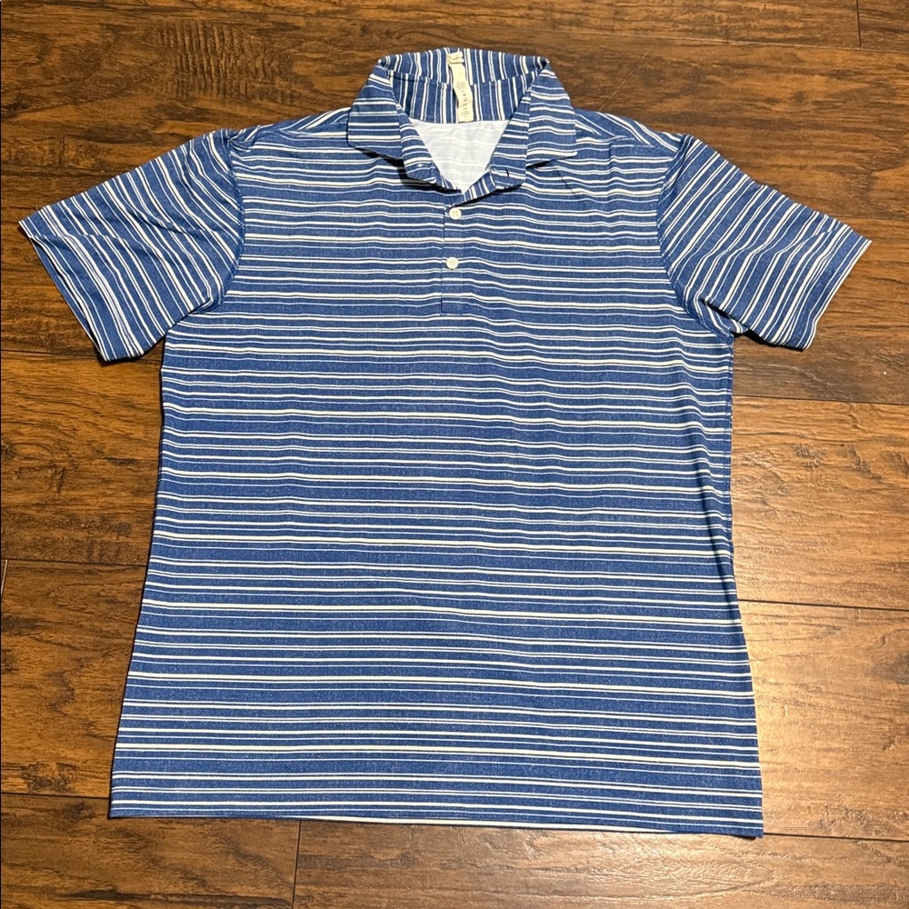 Lululemon Mens Short-Sleeve Striped Polo Shirt, Blue/White, Size L*